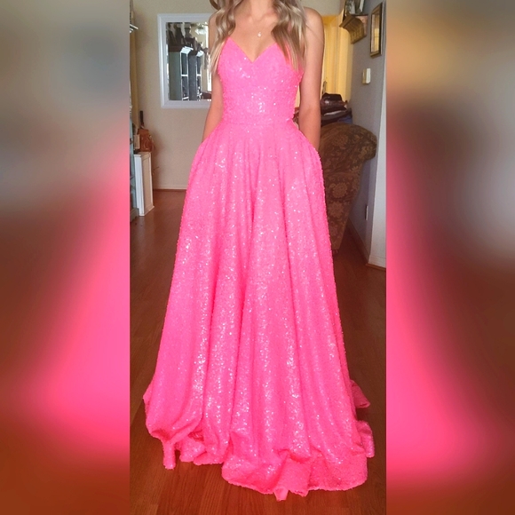 Bright pink full sequin ball gown/prom/pageant dress, 00 - Picture 1 of 3